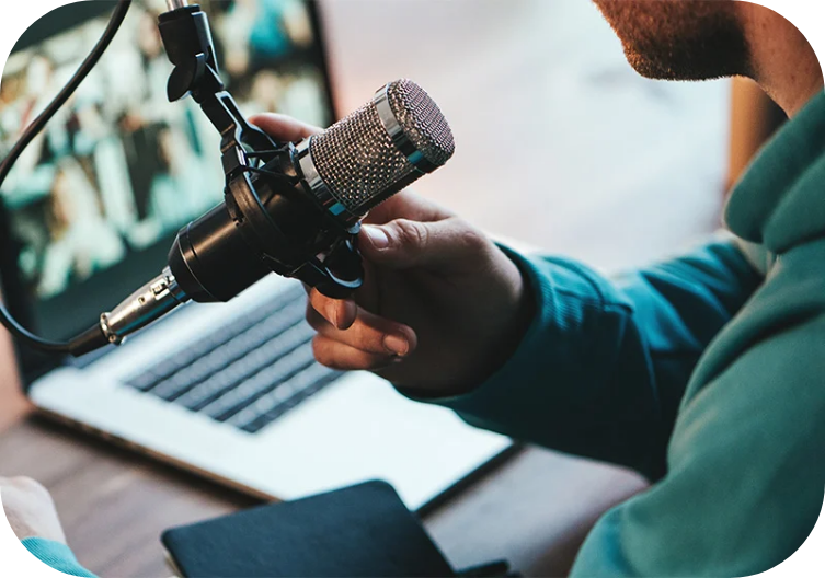 Someone recording a podcast